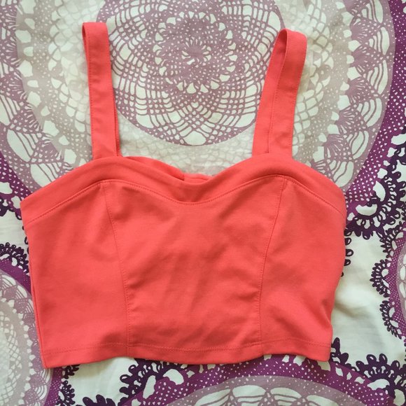 Coral Crop Tank Top with Bow Detail - Picture 1 of 3